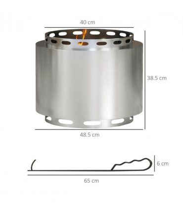 Outsunny 48.5cm Smokeless Wood Burning Firepit Stainless Steel Fire Pit, Silver