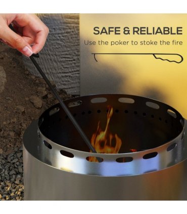 Outsunny 48.5cm Smokeless Wood Burning Firepit Stainless Steel Fire Pit, Silver