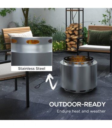 Outsunny 48.5cm Smokeless Wood Burning Firepit Stainless Steel Fire Pit, Silver