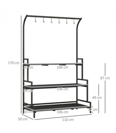 Outsunny 3 Tiered Plant Rack Stand with Hanging Hooks for Indoor Outdoor Use