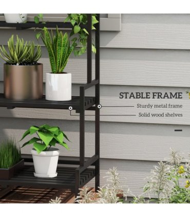 Outsunny 3 Tiered Plant Rack Stand with Hanging Hooks for Indoor Outdoor Use
