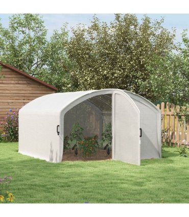 Polytunnel Greenhouse White Galvanised Steel Polyethylene 400L x 300W x 195Hcm