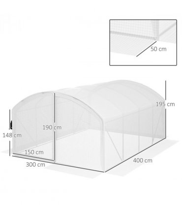 Polytunnel Greenhouse White Galvanised Steel Polyethylene 400L x 300W x 195Hcm