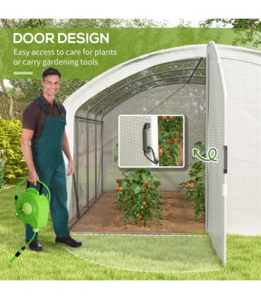 Polytunnel Greenhouse White Galvanised Steel Polyethylene 400L x 300W x 195Hcm