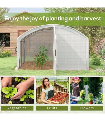 Polytunnel Greenhouse White Galvanised Steel Polyethylene 400L x 300W x 195Hcm