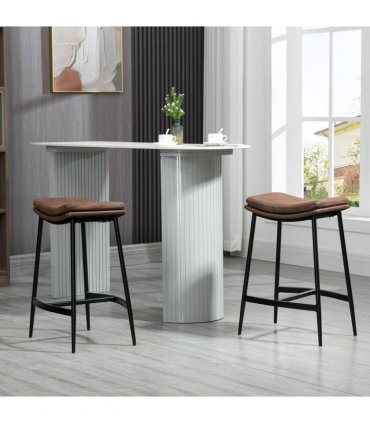 HOMCOM Breakfast Bar Stools Set of 2 Upholstered Barstools w/ Curved Seat Brown