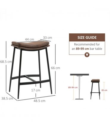 HOMCOM Breakfast Bar Stools Set of 2 Upholstered Barstools w/ Curved Seat Brown