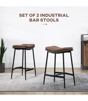 HOMCOM Breakfast Bar Stools Set of 2 Upholstered Barstools w/ Curved Seat Brown