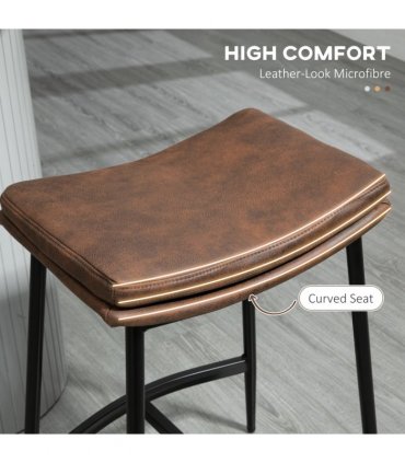 HOMCOM Breakfast Bar Stools Set of 2 Upholstered Barstools w/ Curved Seat Brown