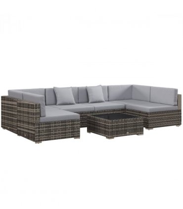 Garden Furniture Set 7PC Rattan Grey Galvanised Steel PE Rattan Polyester Glass