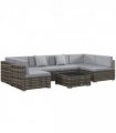 Garden Furniture Set 7PC Rattan Grey Galvanised Steel PE Rattan Polyester Glass