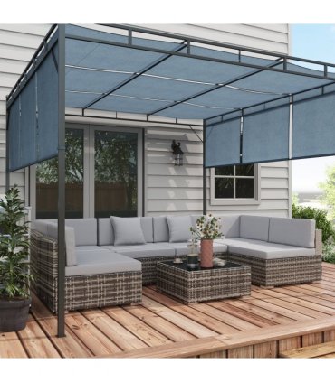 Garden Furniture Set 7PC Rattan Grey Galvanised Steel PE Rattan Polyester Glass
