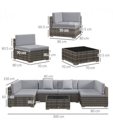 Garden Furniture Set 7PC Rattan Grey Galvanised Steel PE Rattan Polyester Glass
