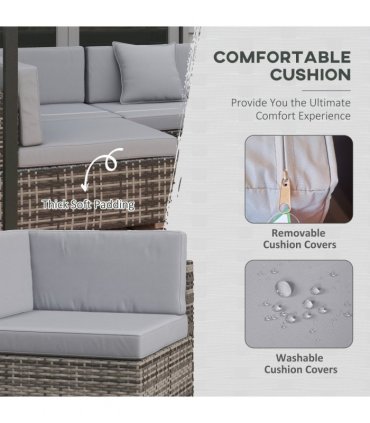 Garden Furniture Set 7PC Rattan Grey Galvanised Steel PE Rattan Polyester Glass