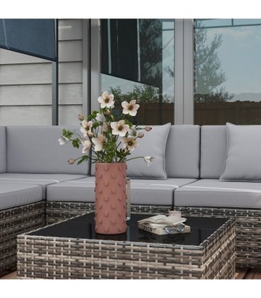 Garden Furniture Set 7PC Rattan Grey Galvanised Steel PE Rattan Polyester Glass