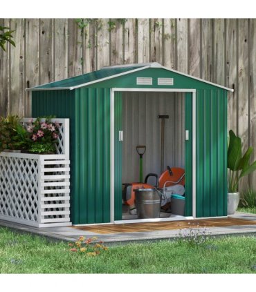 Outsunny Garden Shed Storage Unit w/Locking Door Floor Foundation Vent Green