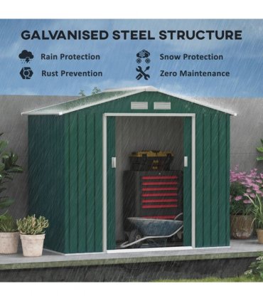 Outsunny Garden Shed Storage Unit w/Locking Door Floor Foundation Vent Green