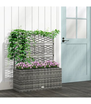 Outsunny Garden PE Rattan Planter Box w/ Trellis Flower Raised Bed, 84x30x107cm