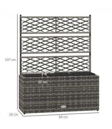 Outsunny Garden PE Rattan Planter Box w/ Trellis Flower Raised Bed, 84x30x107cm