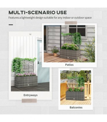 Outsunny Garden PE Rattan Planter Box w/ Trellis Flower Raised Bed, 84x30x107cm