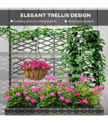 Outsunny Garden PE Rattan Planter Box w/ Trellis Flower Raised Bed, 84x30x107cm