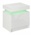 HOMCOM White Bedside Table, High Gloss Front Nightstand w/ LED Light, 2 Drawers