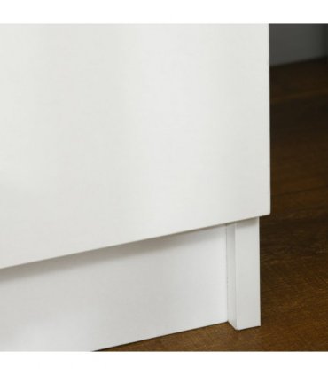HOMCOM White Bedside Table, High Gloss Front Nightstand w/ LED Light, 2 Drawers