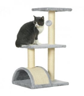 Cat Tree Light Grey Cream White 72H x 40L x 35Wcm Particle Board Plush Sisal
