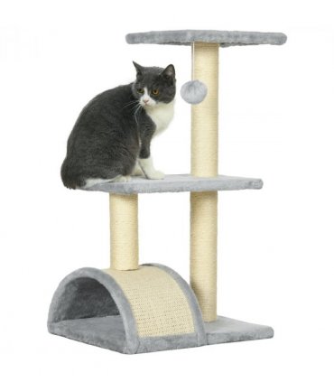 Cat Tree Light Grey Cream White 72H x 40L x 35Wcm Particle Board Plush Sisal