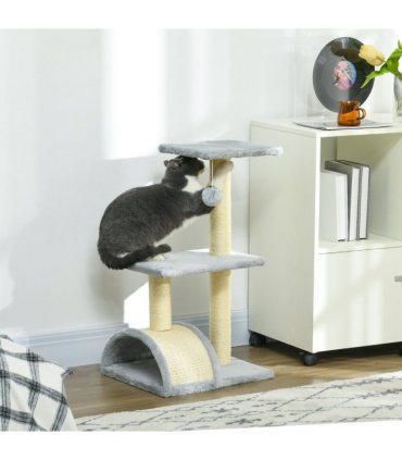 Cat Tree Light Grey Cream White 72H x 40L x 35Wcm Particle Board Plush Sisal