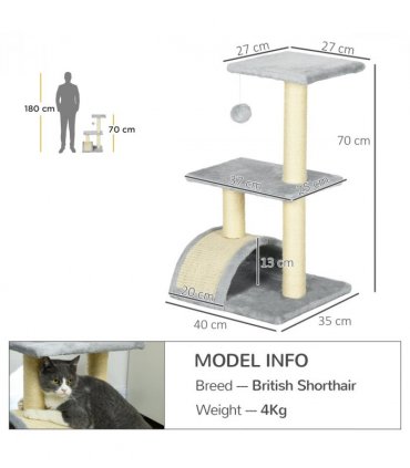 Cat Tree Light Grey Cream White 72H x 40L x 35Wcm Particle Board Plush Sisal