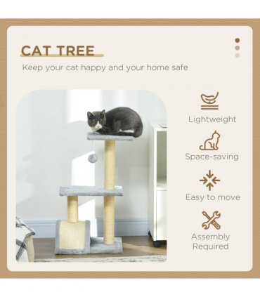 Cat Tree Light Grey Cream White 72H x 40L x 35Wcm Particle Board Plush Sisal
