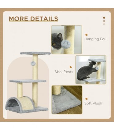Cat Tree Light Grey Cream White 72H x 40L x 35Wcm Particle Board Plush Sisal