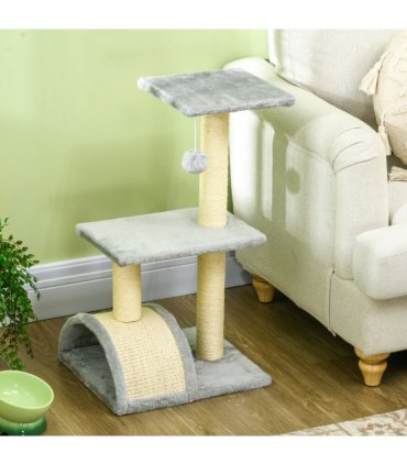 Cat Tree Light Grey Cream White 72H x 40L x 35Wcm Particle Board Plush Sisal