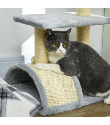Cat Tree Light Grey Cream White 72H x 40L x 35Wcm Particle Board Plush Sisal