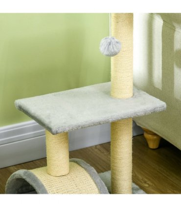 Cat Tree Light Grey Cream White 72H x 40L x 35Wcm Particle Board Plush Sisal