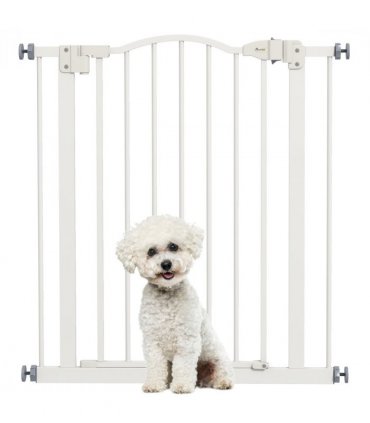 PawHut 74-80cm Adjustable Metal Pet Gate Safety Barrier w/ Auto-Close White