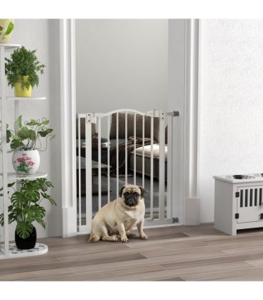 PawHut 74-80cm Adjustable Metal Pet Gate Safety Barrier w/ Auto-Close White