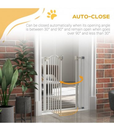 PawHut 74-80cm Adjustable Metal Pet Gate Safety Barrier w/ Auto-Close White
