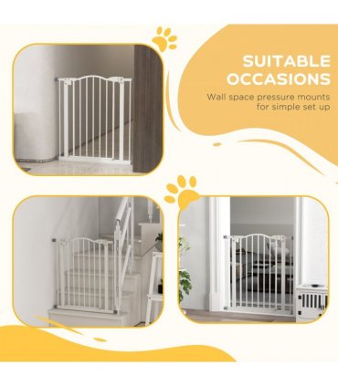 PawHut 74-80cm Adjustable Metal Pet Gate Safety Barrier w/ Auto-Close White