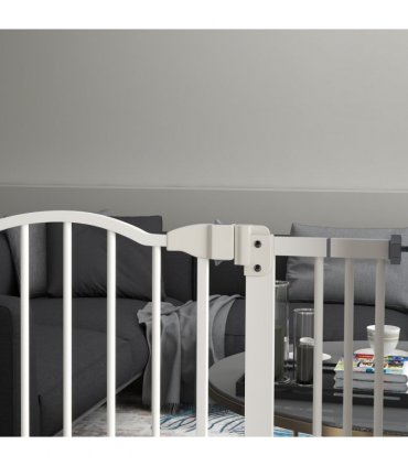 PawHut 74-80cm Adjustable Metal Pet Gate Safety Barrier w/ Auto-Close White