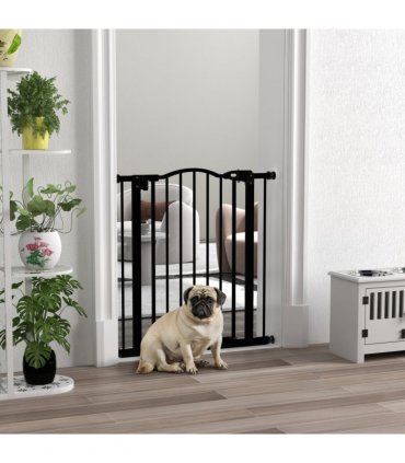PawHut 74-80cm Adjustable Metal Pet Gate Safety Barrier w/ Auto-Close Black