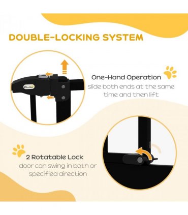 PawHut 74-80cm Adjustable Metal Pet Gate Safety Barrier w/ Auto-Close Black