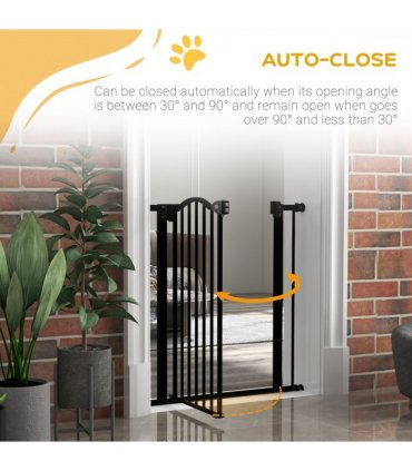PawHut 74-80cm Adjustable Metal Pet Gate Safety Barrier w/ Auto-Close Black