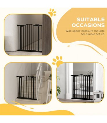 PawHut 74-80cm Adjustable Metal Pet Gate Safety Barrier w/ Auto-Close Black