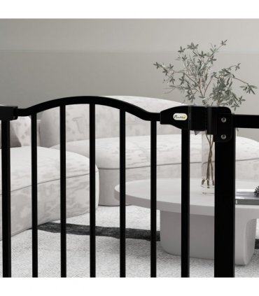 PawHut 74-80cm Adjustable Metal Pet Gate Safety Barrier w/ Auto-Close Black