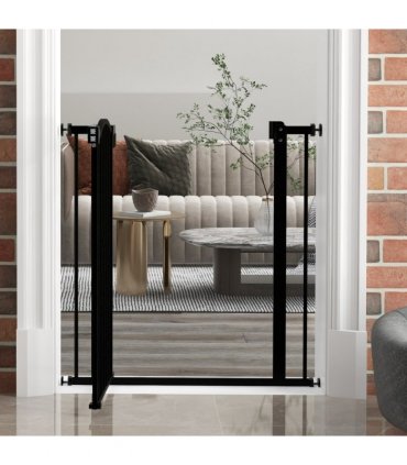 PawHut 74-80cm Adjustable Metal Pet Gate Safety Barrier w/ Auto-Close Black