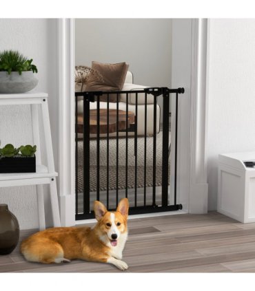 PawHut Adjustable Safety Gate w/ 1 Extensions and Four Adjustable Screws, Black