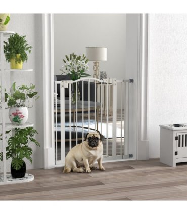 PawHut 74-87cm Adjustable Metal Pet Gate Safety Barrier w/ Auto-Close White