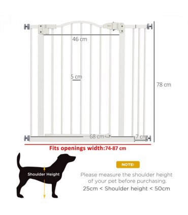 PawHut 74-87cm Adjustable Metal Pet Gate Safety Barrier w/ Auto-Close White